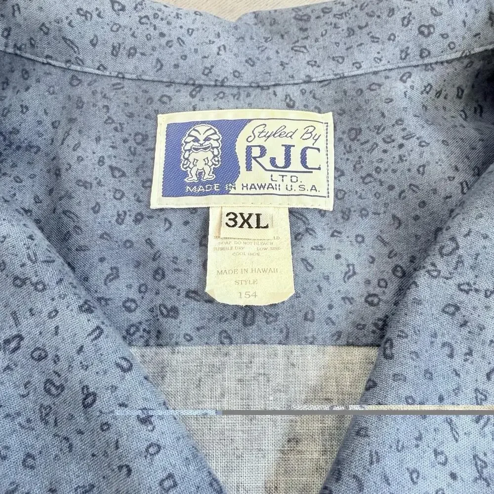 Vintage RJC Hawaiian Floral AOP Button Down Blue Sz 3XL Made in Hawaii USA Retro - Picture 3 of 9